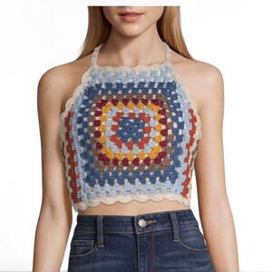 Say What NY Crochet Multi-coloured Halter Top Sz S